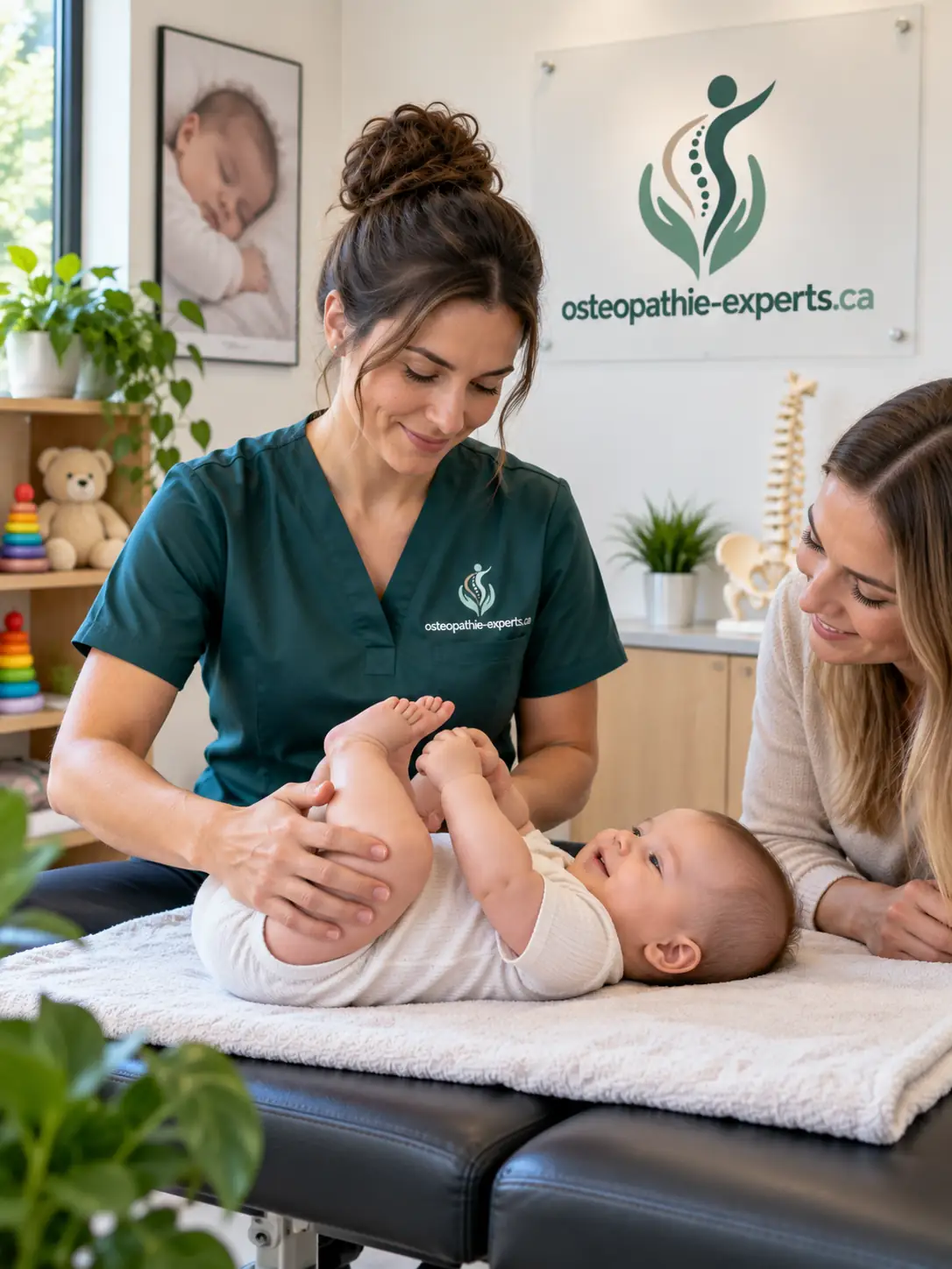 Séance d'ostéopathie pédiatrique en présence du parent